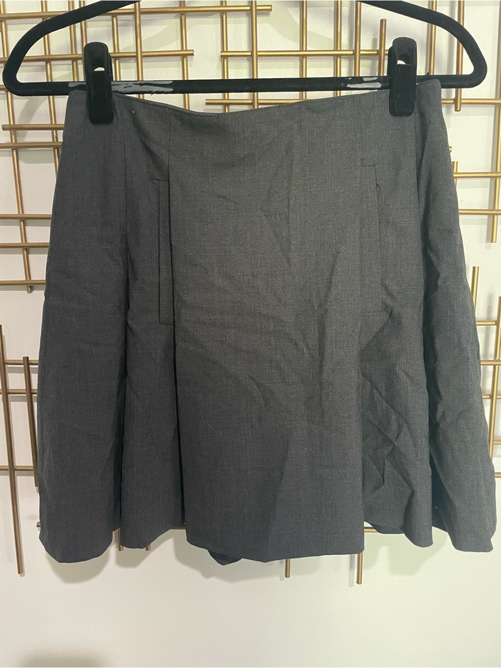 Theory Charcoal Gray Mini Pleated Wool Skirt